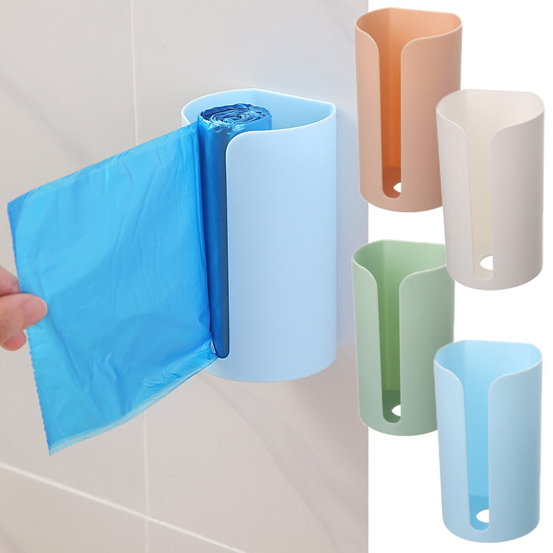 Wall-Mounted Garbage Bag Holder for Home, Kitchen, and Bathroom - Made from Nail-Free ABS Plastic, Non-Food Contact Safe with Pad Container for Trash Bag Storage