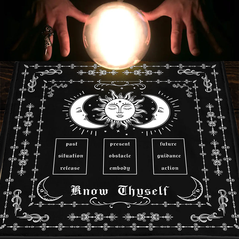 Sun and Moon Tarot Spread Cloth - Black and White Altar Decor for Spiritual Practices