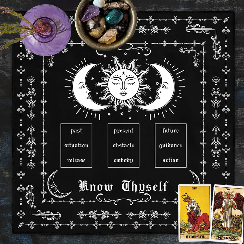 Sun and Moon Tarot Spread Cloth - Black and White Altar Decor for Spiritual Practices