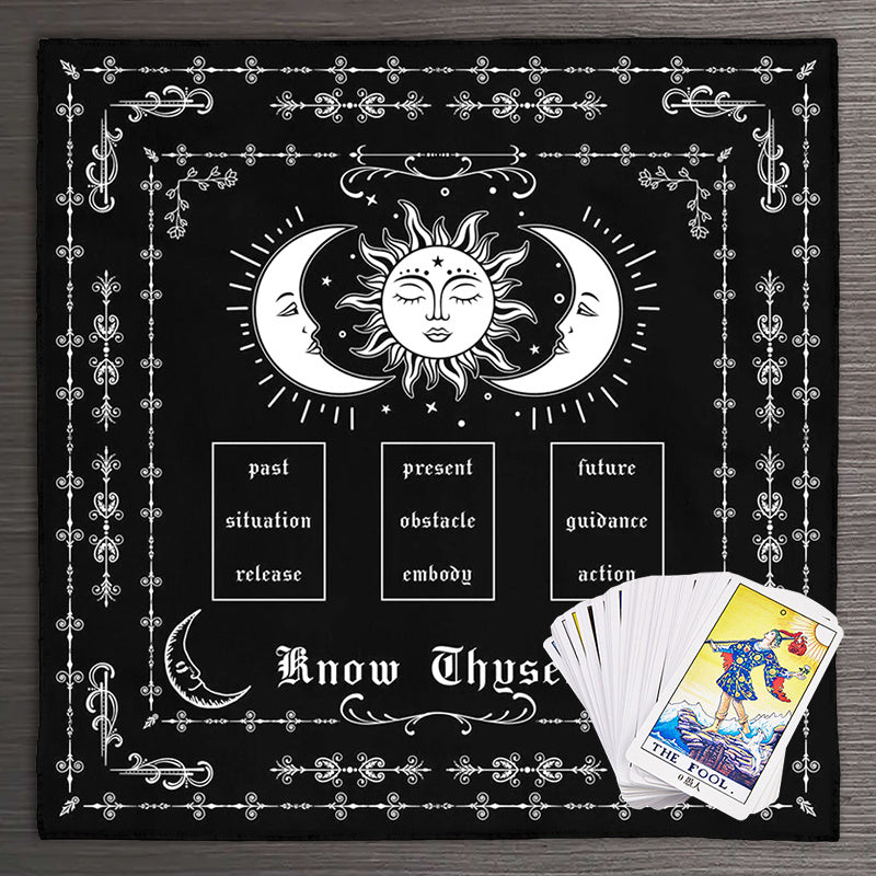 Sun and Moon Tarot Spread Cloth - Black and White Altar Decor for Spiritual Practices