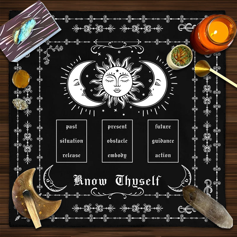 Sun and Moon Tarot Spread Cloth - Black and White Altar Decor for Spiritual Practices