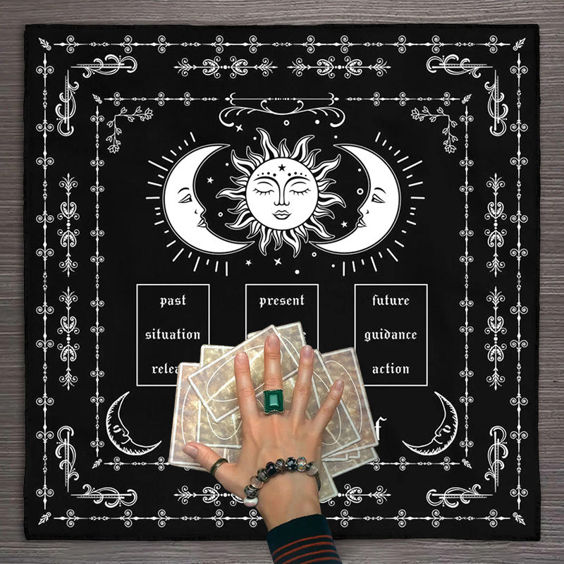 Sun and Moon Tarot Spread Cloth - Black and White Altar Decor for Spiritual Practices