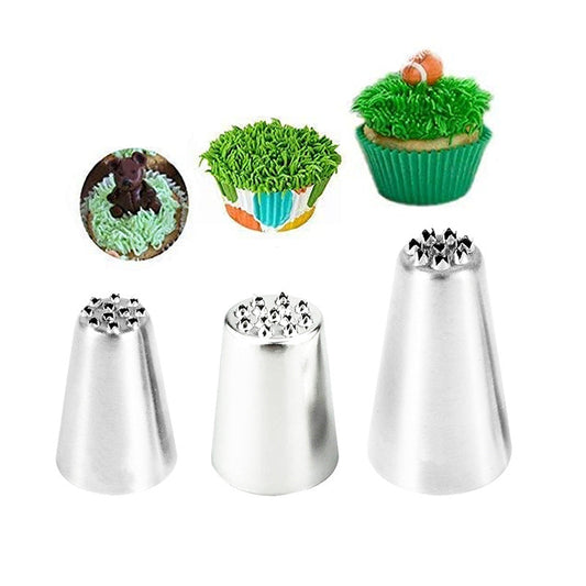 Stainless Steel Cake Decorating Set with 3 Seamless Icing Tips, Grass Piping Nozzles, and Silk Flower Tools - Perfect for Professional and Home Baking, Great for Sports-Themed Parties and Cake Decorating Supplies