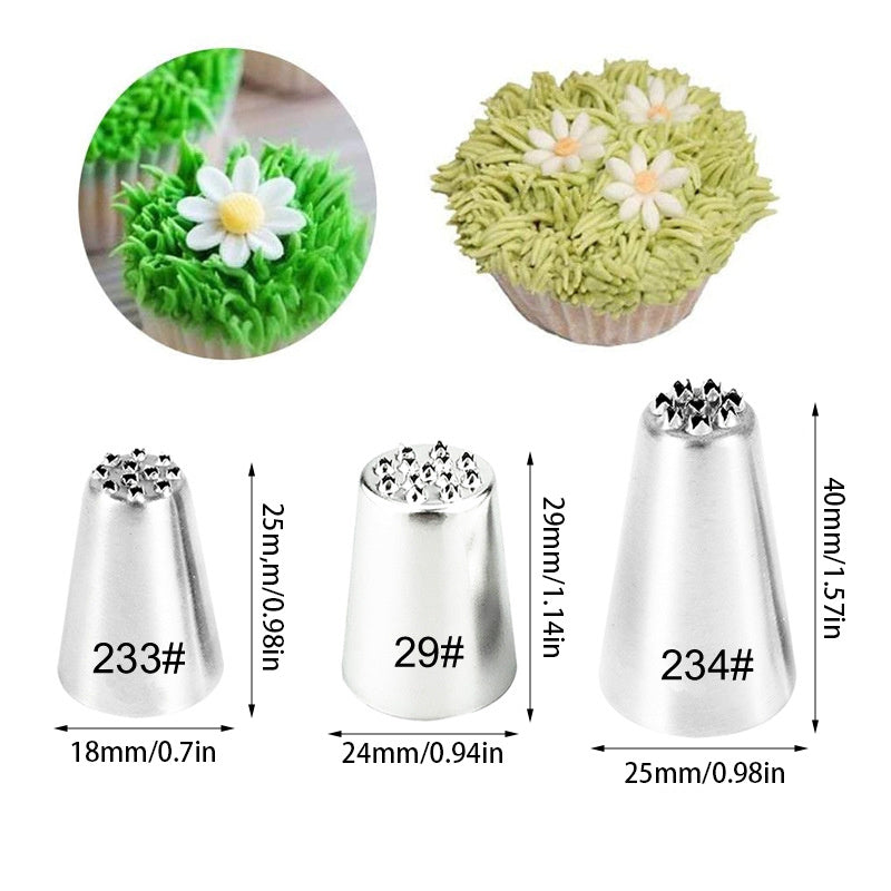 Stainless Steel Cake Decorating Set with 3 Seamless Icing Tips, Grass Piping Nozzles, and Silk Flower Tools - Perfect for Professional and Home Baking, Great for Sports-Themed Parties and Cake Decorating Supplies