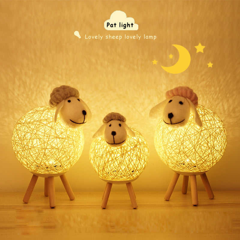 Handwoven LED sheep night light with remote control for bedroom decor and sleeping.