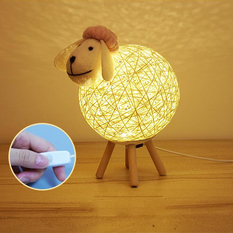 Handwoven LED sheep night light with remote control for bedroom decor and sleeping.