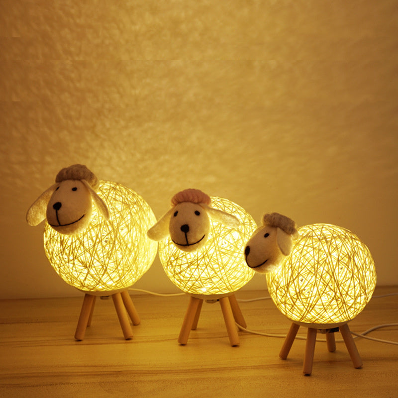 Handwoven LED sheep night light with remote control for bedroom decor and sleeping.