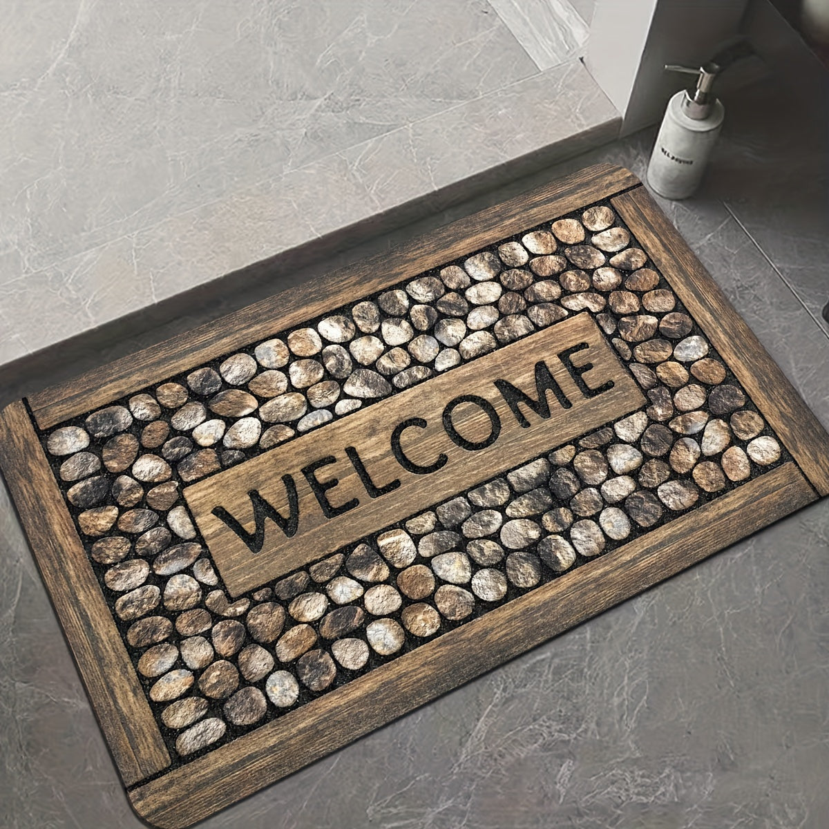 Give a warm welcome with our Stone Pattern Door Mat - Tough, Spill-Resistant & Easy to Clean Rug for Entryway, Bedroom, Living Room, Kitchen, Bathroom - Ideal Holiday Gift for Home Decor