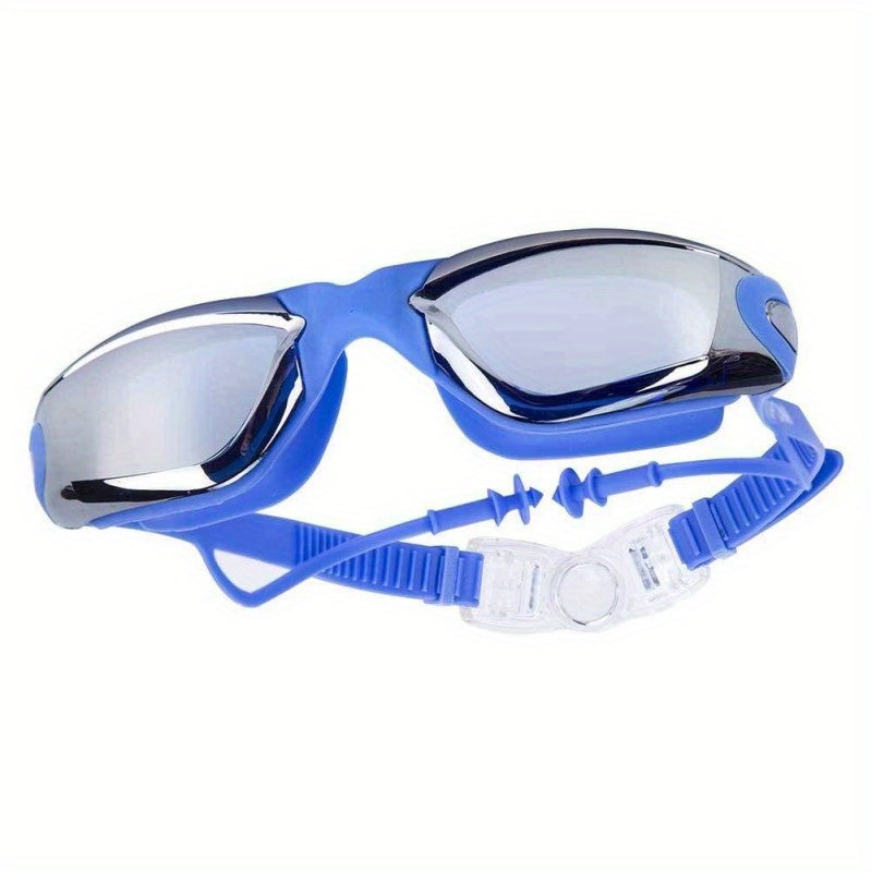 Large frame electroplating waterproof swimming goggles for men and women, in high definition.