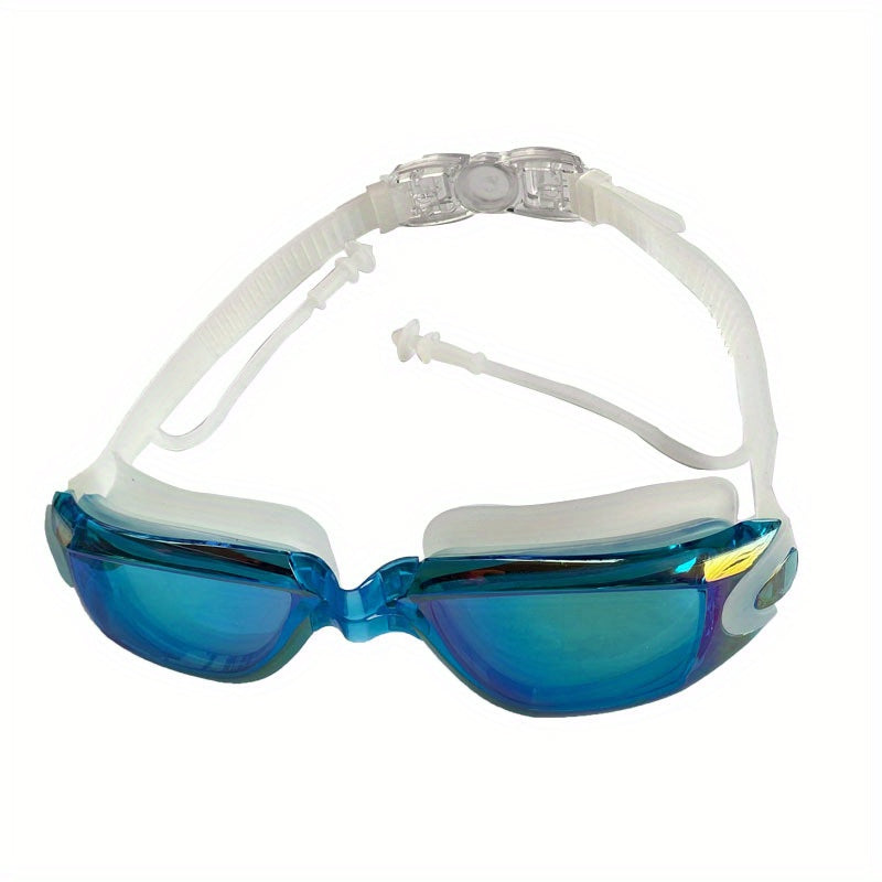 Large frame electroplating waterproof swimming goggles for men and women, in high definition.