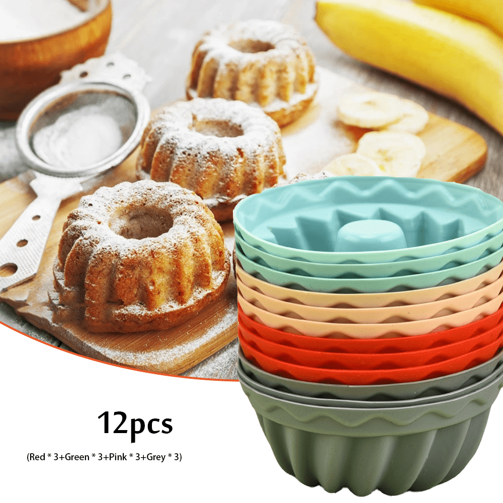 Silicone Heritage Mini Bundt Pans - Set of 12 (6.5cm), Perfect for Fluted Tube Cake Making, Baking Tools, Kitchen Gadgets, and Accessories