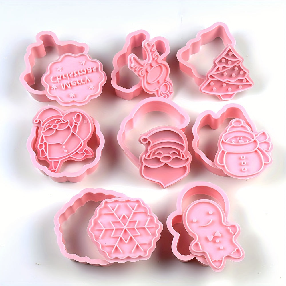 Set of 8 Christmas Cookie Stamp Tools with Various Designs - Snowflake, Snowman, Christmas Deer, Santa Claus, Christmas Tree. Includes Cookie Molds and Cutters for Baking Fun!