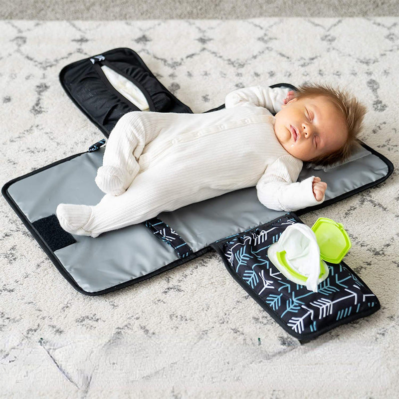 Portable diaper changing mat cover that doubles as a newborn baby diaper changer table and changing pad for items.