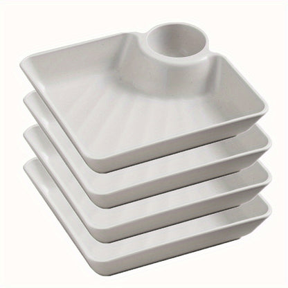 4-piece plastic serving platter set, 18.54cm x 16.76cm, food-safe trays for snacks, durable plates for appetizers and charcuterie, versatile dishes for sushi.