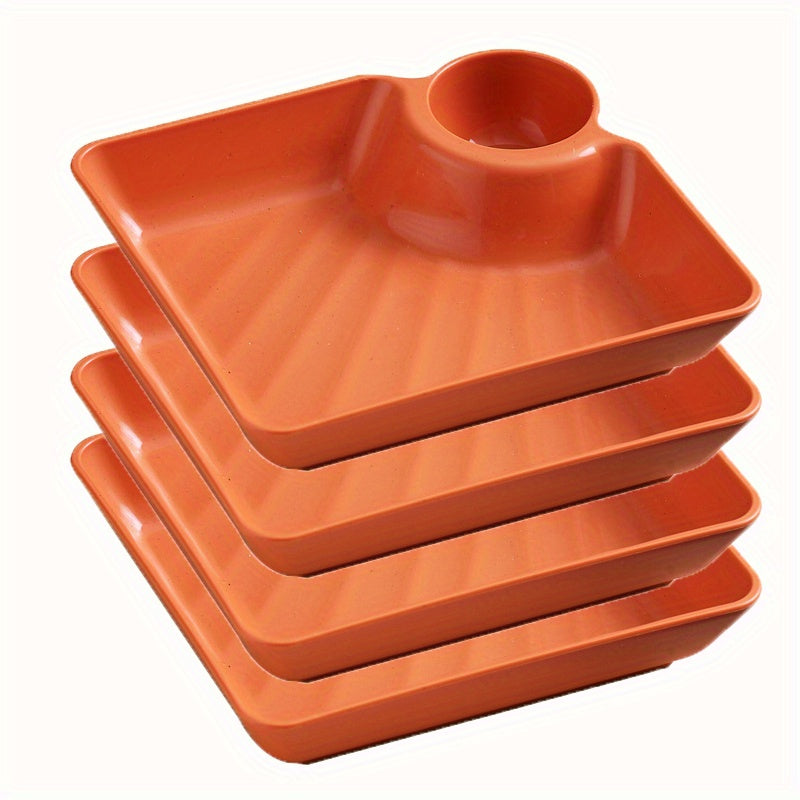 4-piece plastic serving platter set, 18.54cm x 16.76cm, food-safe trays for snacks, durable plates for appetizers and charcuterie, versatile dishes for sushi.