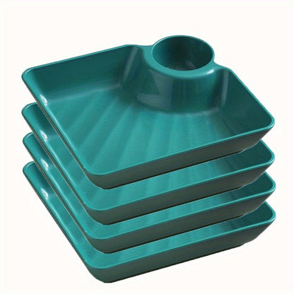 4-piece plastic serving platter set, 18.54cm x 16.76cm, food-safe trays for snacks, durable plates for appetizers and charcuterie, versatile dishes for sushi.