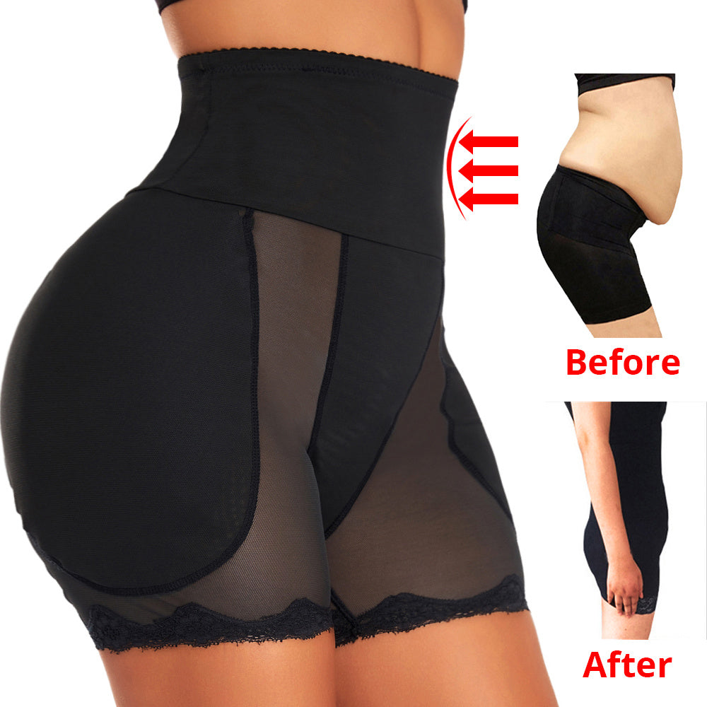 Women's high waist trainer with hip and butt padding for tummy control and thigh slimming.