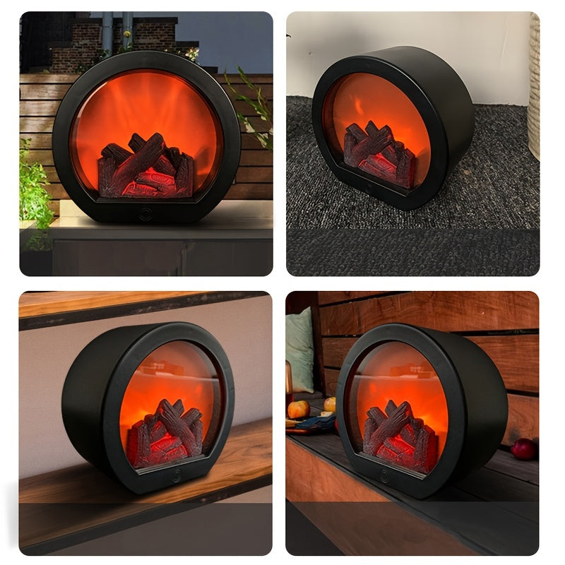 Smart touch switch flame fireplace wind light - realistic charcoal ornament for home decor.