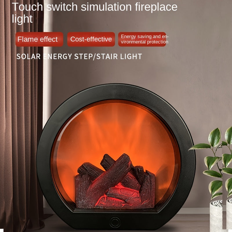 Smart touch switch flame fireplace wind light - realistic charcoal ornament for home decor.