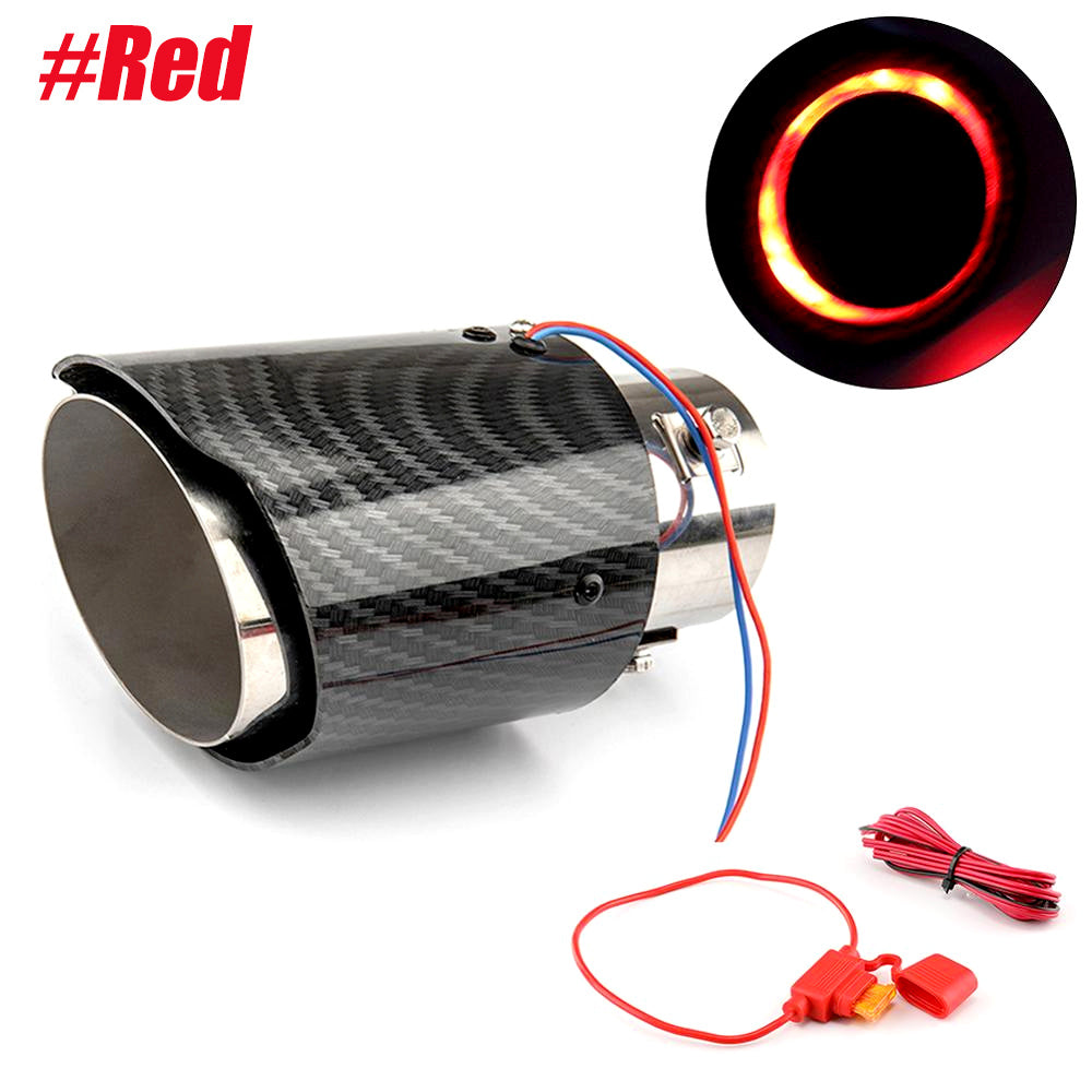 1pc carbon fiber exhaust tip with LED lights, stainless steel exhaust pipe modification.