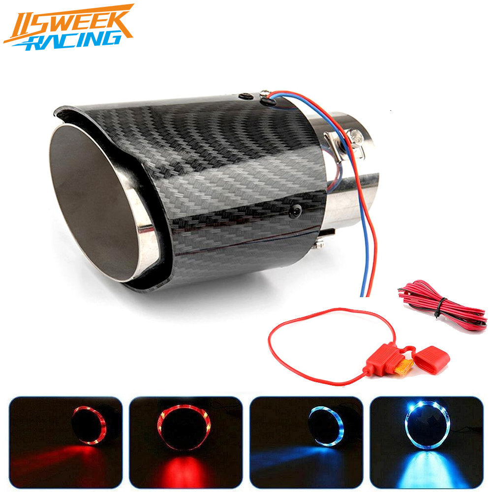 1pc carbon fiber exhaust tip with LED lights, stainless steel exhaust pipe modification.