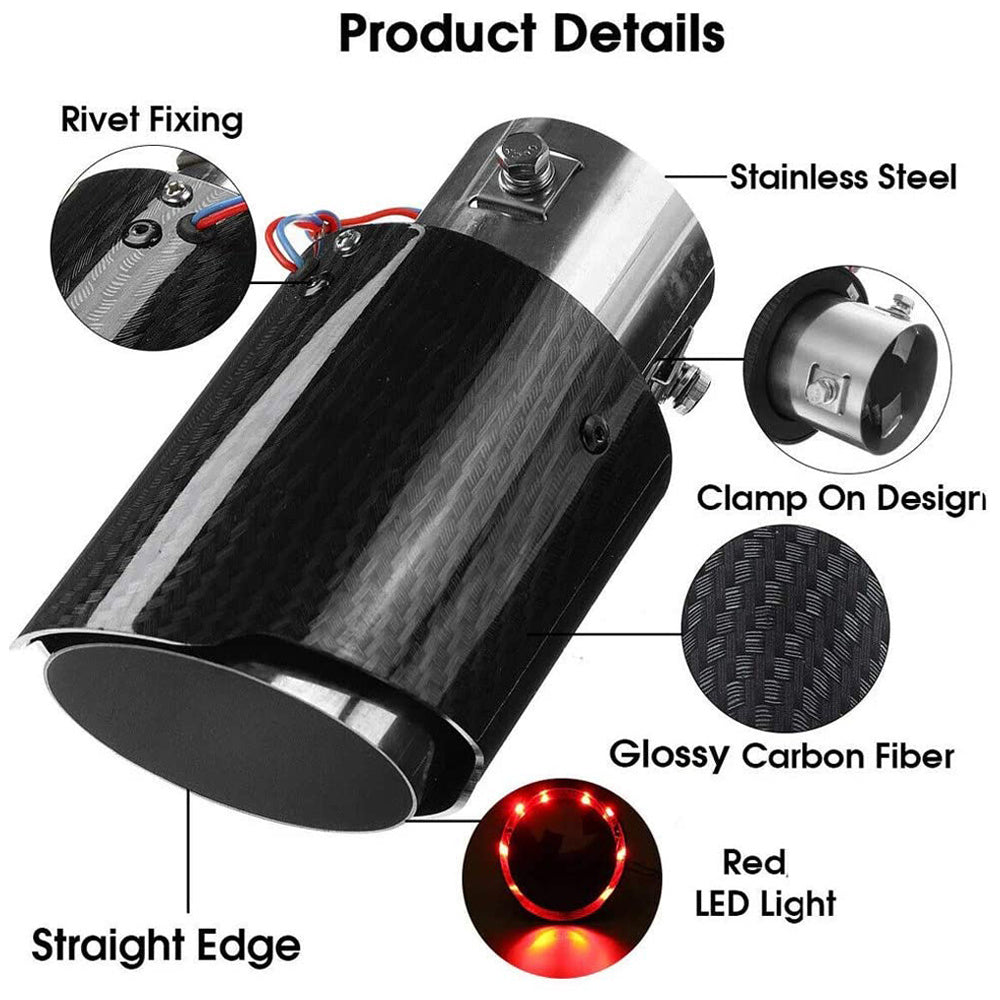 1pc carbon fiber exhaust tip with LED lights, stainless steel exhaust pipe modification.