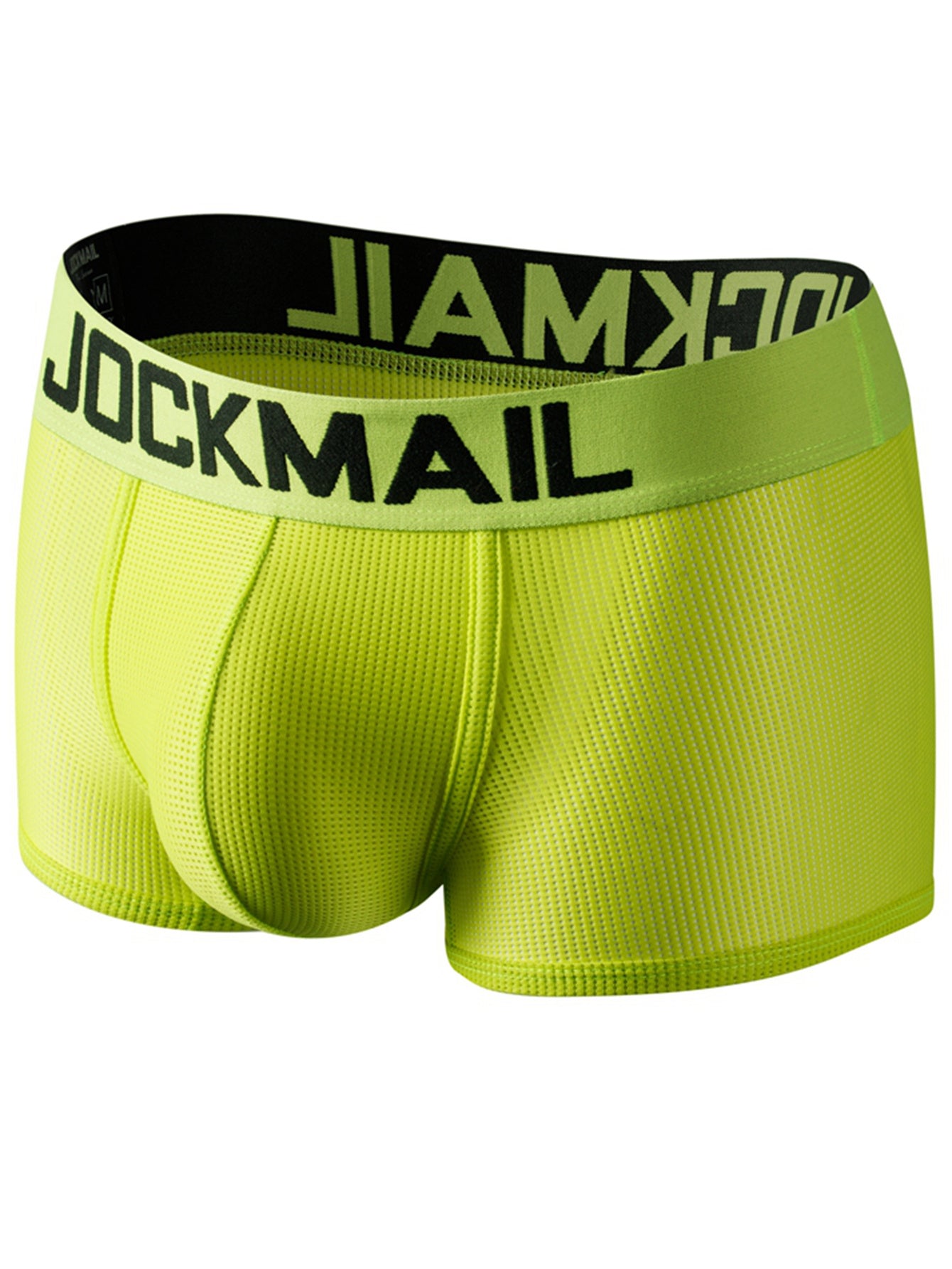 4 JOCKMAIL Men's Neon Low-Waist Boxer Briefs - Breathable Mesh & Quick-Dry Microfiber, Elastic Waistband, Vibrant Colors with "JOCKMAIL" Print - Perfect for Sports & Casual Wear.