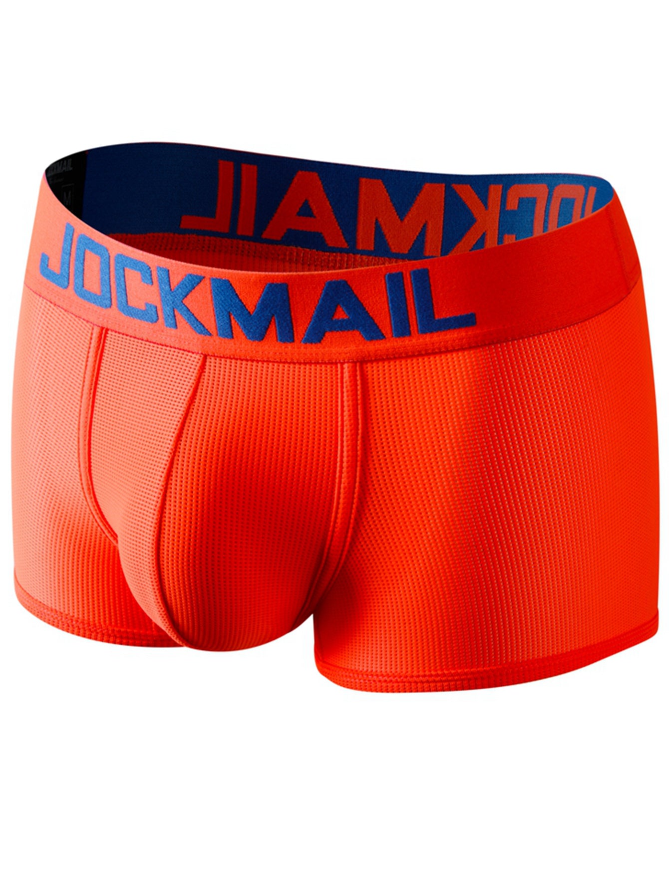 4 JOCKMAIL Men's Neon Low-Waist Boxer Briefs - Breathable Mesh & Quick-Dry Microfiber, Elastic Waistband, Vibrant Colors with "JOCKMAIL" Print - Perfect for Sports & Casual Wear.