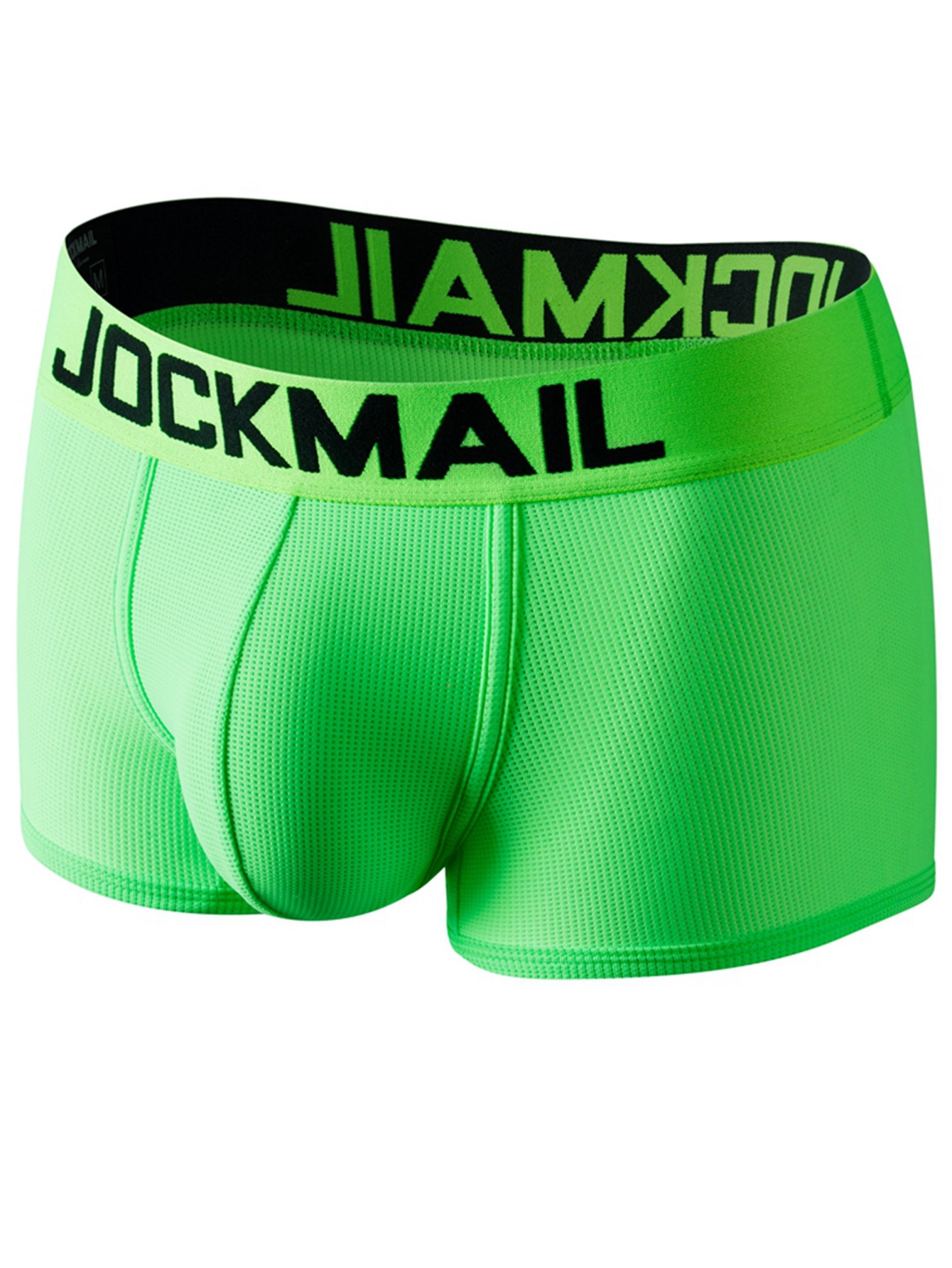 4 JOCKMAIL Men's Neon Low-Waist Boxer Briefs - Breathable Mesh & Quick-Dry Microfiber, Elastic Waistband, Vibrant Colors with "JOCKMAIL" Print - Perfect for Sports & Casual Wear.