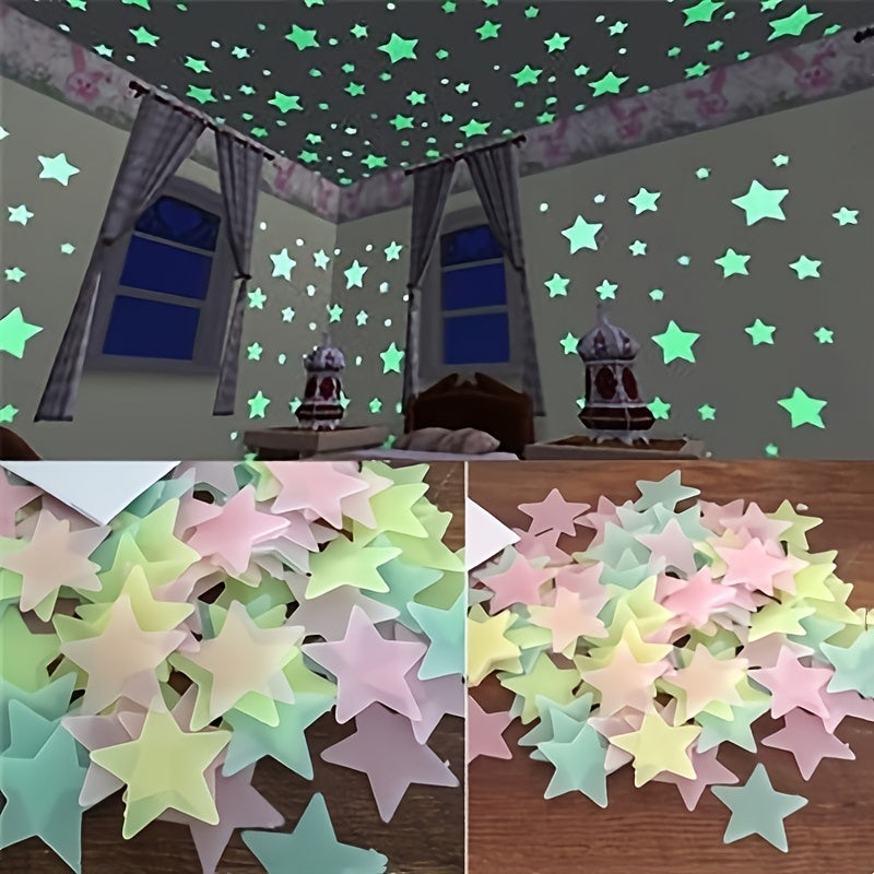 100 Glossy Glitter Luminous Star Wall Stickers - Self-Adhesive Space Decor for Bedroom, Living Room, and Kids, ideal for Teen Girls