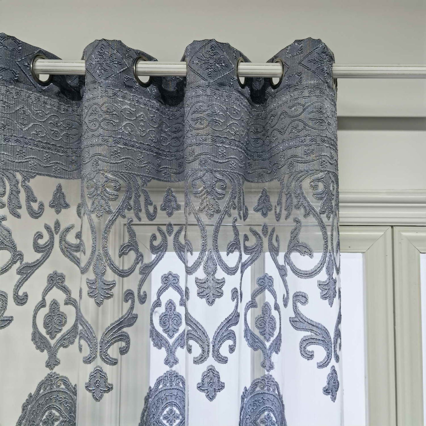 Luxury Sheer Curtains - Featuring Elegant Golden Jacquard Design, Made of Lightweight Polyester Tulle with Grommet Top for Living Room, Bedroom, Sliding Glass Patio. These Modern European Style Window Drapes add a touch of sophistication to any living