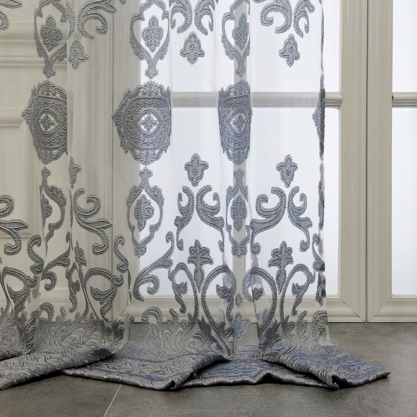 Luxury Sheer Curtains - Featuring Elegant Golden Jacquard Design, Made of Lightweight Polyester Tulle with Grommet Top for Living Room, Bedroom, Sliding Glass Patio. These Modern European Style Window Drapes add a touch of sophistication to any living