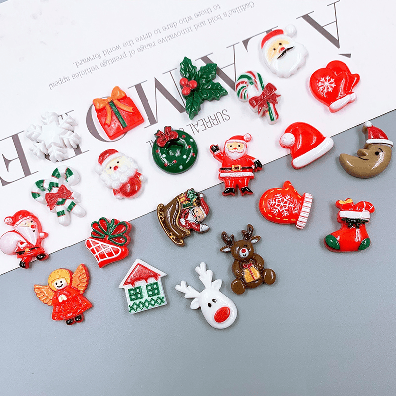 Christmas Craft Resin Ornaments Set with Santa Snowman Tree Bell Miniatures - Available in 20, 50, or 100 pieces for Craft Making, Scrapbooking, and DIY Crafts - Perfect as Stocking Stuffers