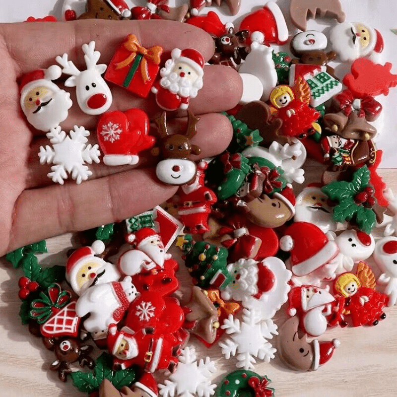 Christmas Craft Resin Ornaments Set with Santa Snowman Tree Bell Miniatures - Available in 20, 50, or 100 pieces for Craft Making, Scrapbooking, and DIY Crafts - Perfect as Stocking Stuffers