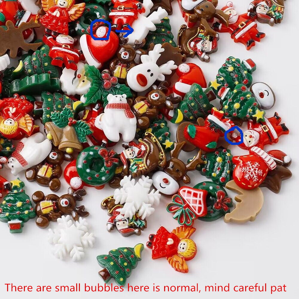 Christmas Craft Resin Ornaments Set with Santa Snowman Tree Bell Miniatures - Available in 20, 50, or 100 pieces for Craft Making, Scrapbooking, and DIY Crafts - Perfect as Stocking Stuffers