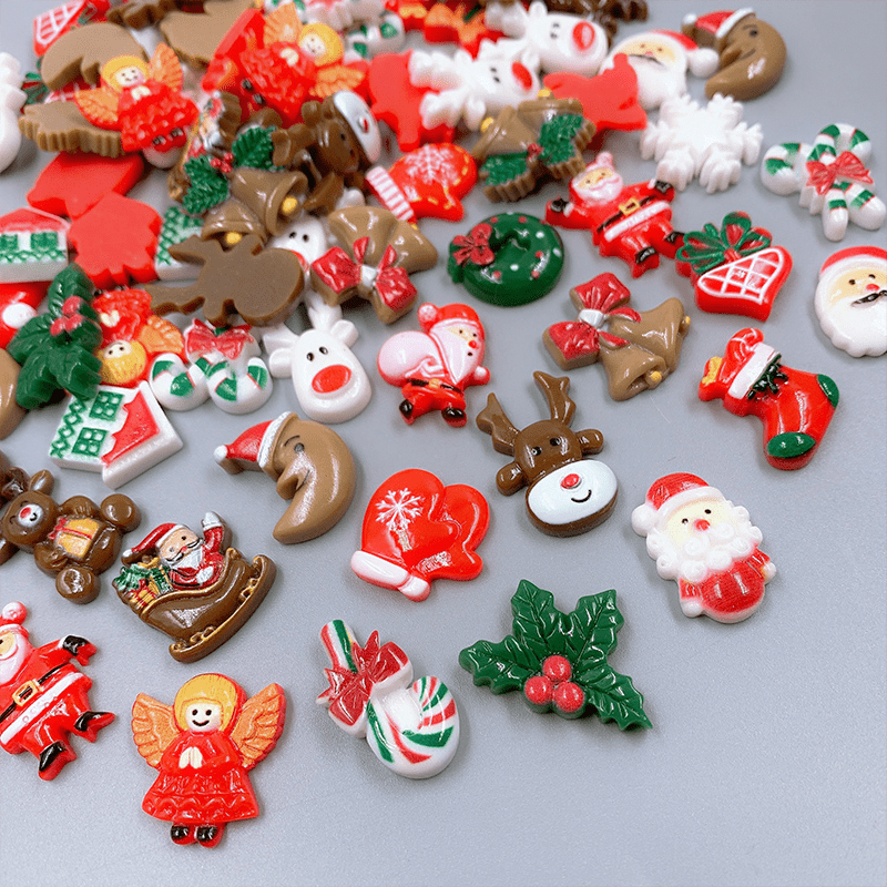 Christmas Craft Resin Ornaments Set with Santa Snowman Tree Bell Miniatures - Available in 20, 50, or 100 pieces for Craft Making, Scrapbooking, and DIY Crafts - Perfect as Stocking Stuffers