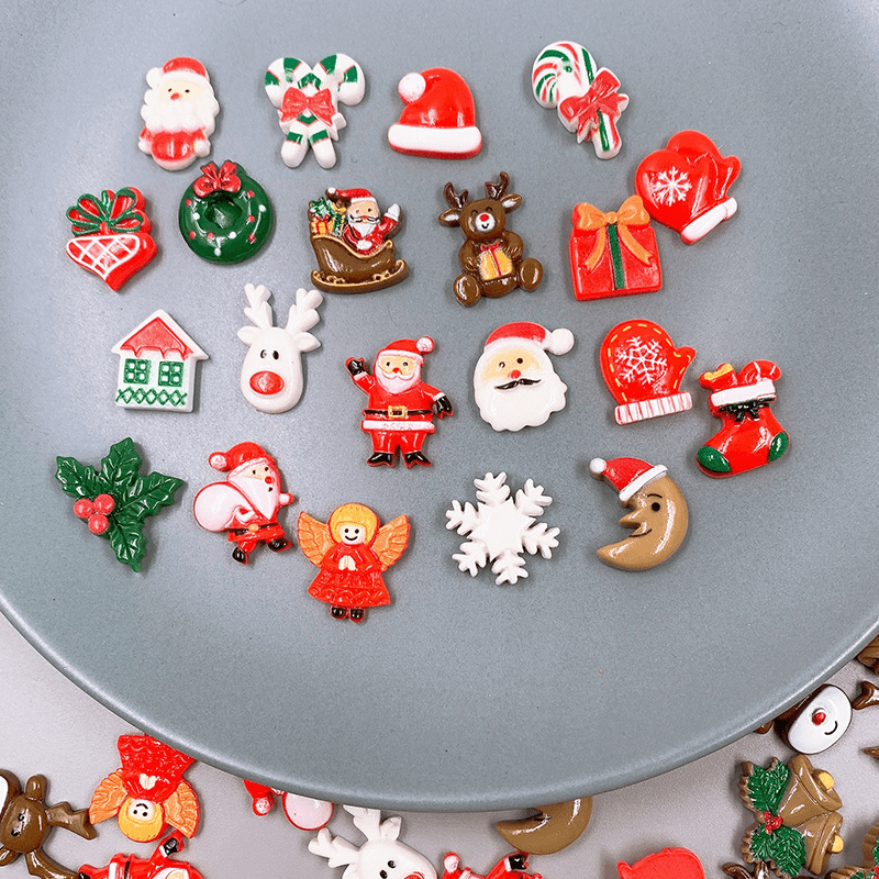 Christmas Craft Resin Ornaments Set with Santa Snowman Tree Bell Miniatures - Available in 20, 50, or 100 pieces for Craft Making, Scrapbooking, and DIY Crafts - Perfect as Stocking Stuffers