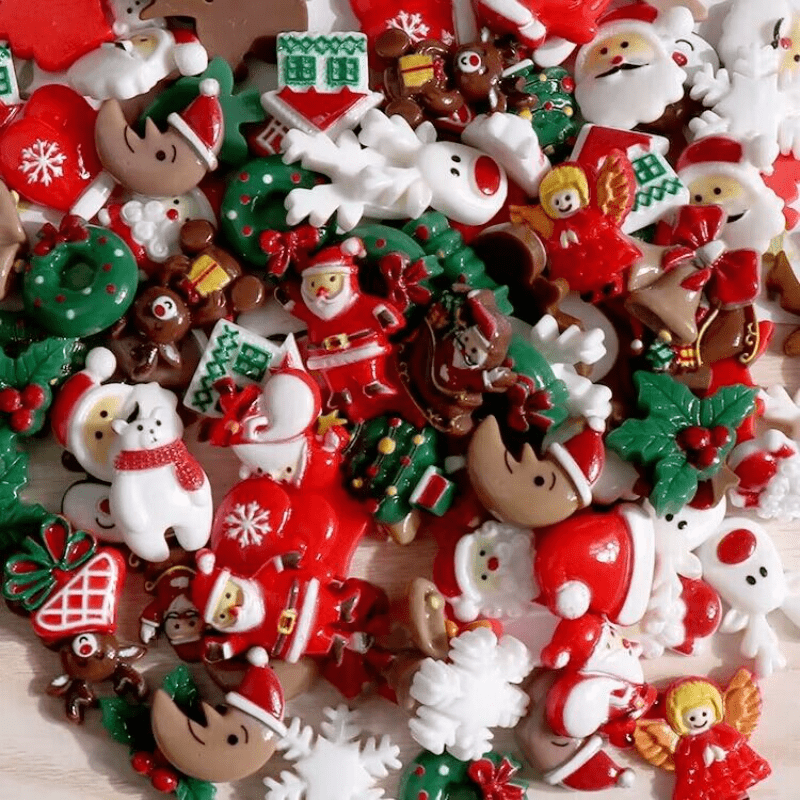 Christmas Craft Resin Ornaments Set with Santa Snowman Tree Bell Miniatures - Available in 20, 50, or 100 pieces for Craft Making, Scrapbooking, and DIY Crafts - Perfect as Stocking Stuffers