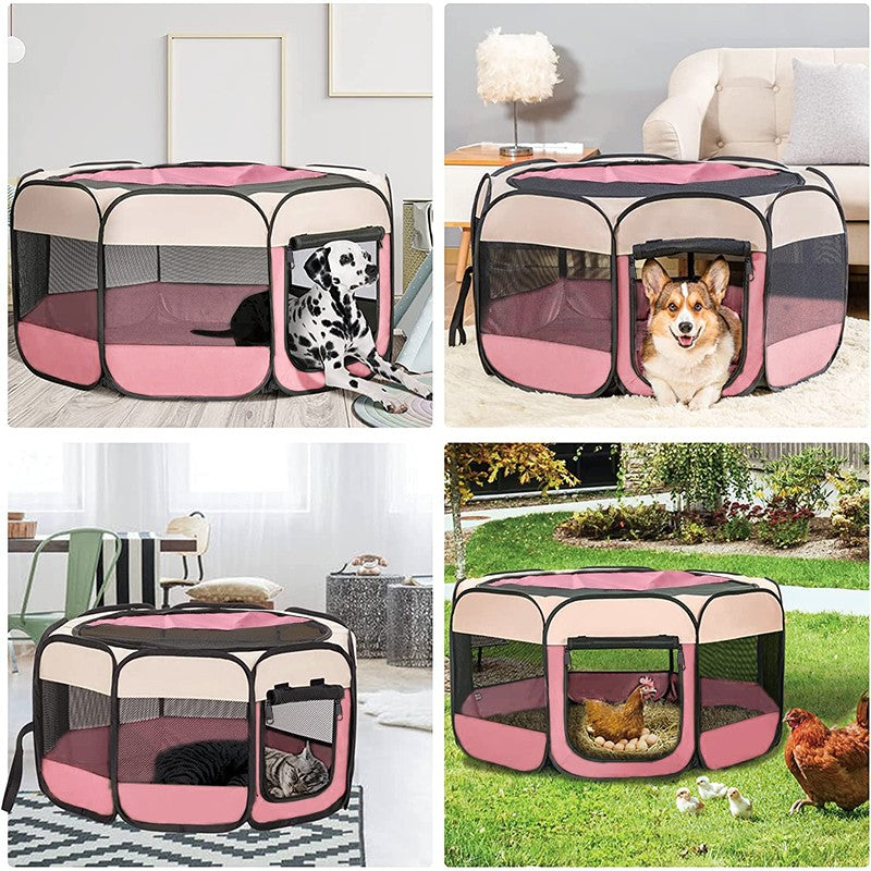 1pc Foldable Octagonal Pet Fence Kennel - Portable and spacious playpen for puppies and small dogs.