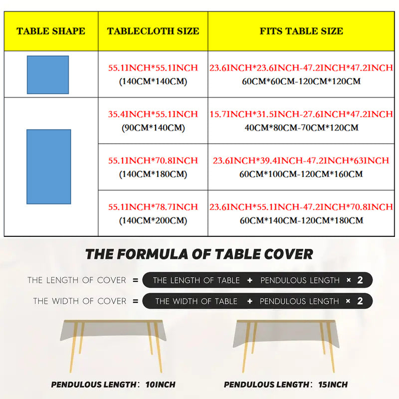 Waterproof and oilproof rectangular tablecloth for dining and coffee tables, machine made for weddings and home decor, suitable for picnics, camping, weddings, and parties.