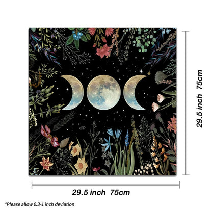 Moon Garden Tarot Tablecloth for divination and witchcraft, featuring astrology designs and triple moon motif. Ideal for parties, room decor, and altar setups.