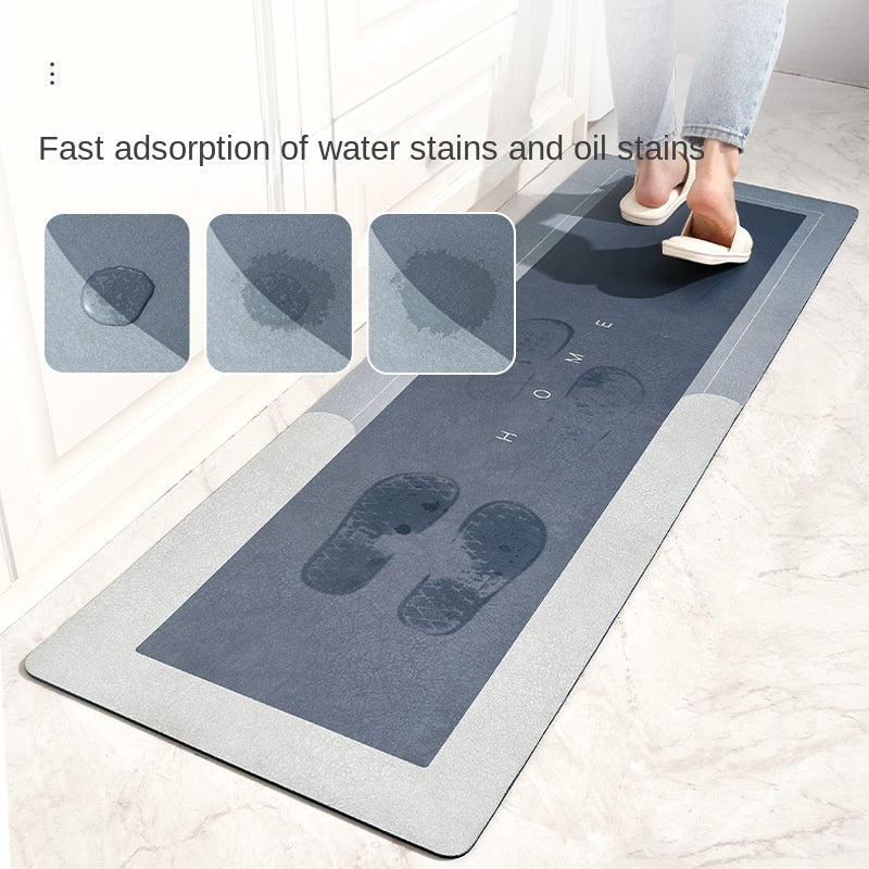 Ultra-absorbent 1pc Diatom Mud Kitchen Mat with natural rubber base, non-slip surface, easy to clean. Perfect for kitchens, bathrooms, entryways. Available in black and multiple sizes. Great for floors.