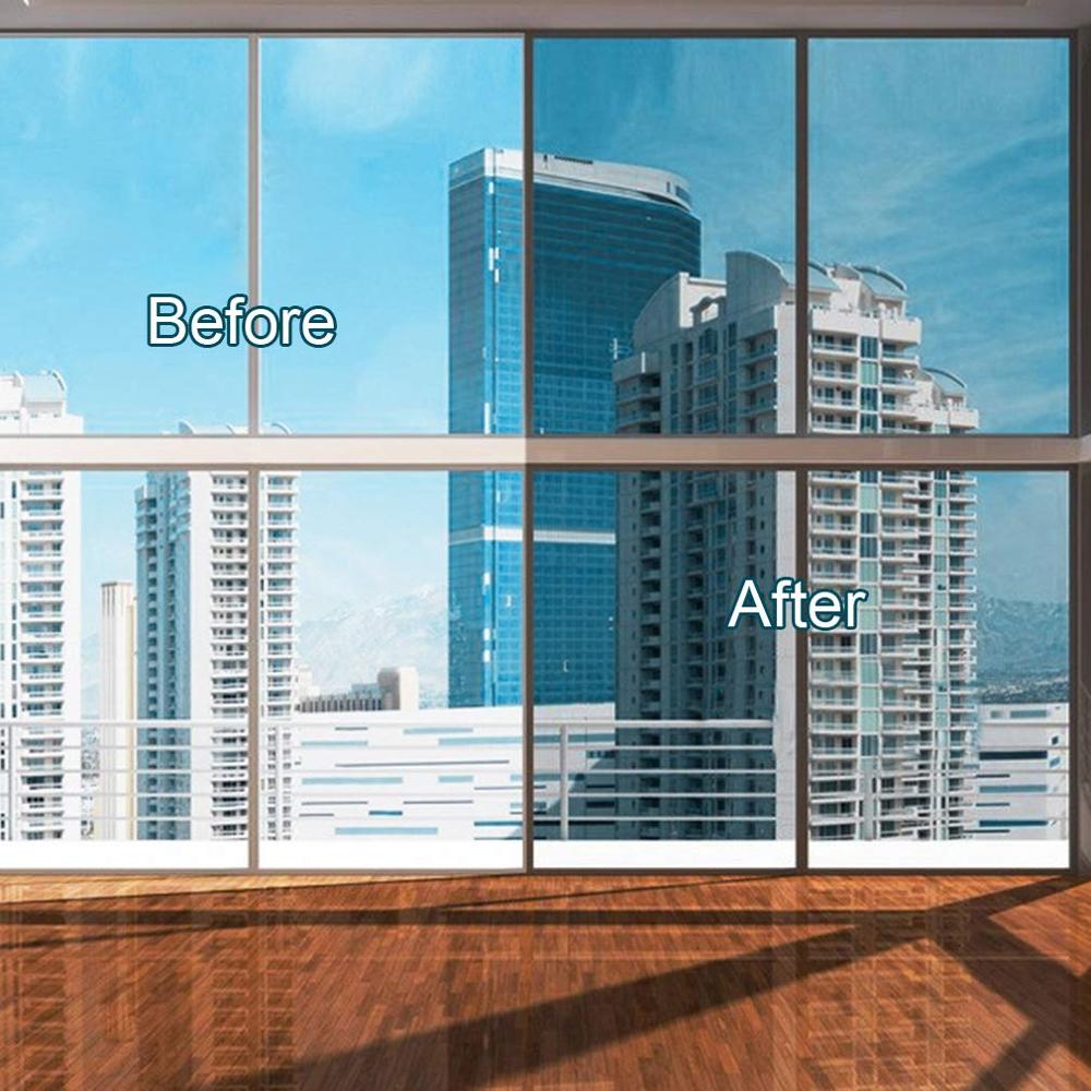 Reflective window film providing privacy, blocking sun rays, controlling heat, and offering anti-UV protection. Ideal for use in homes and offices.