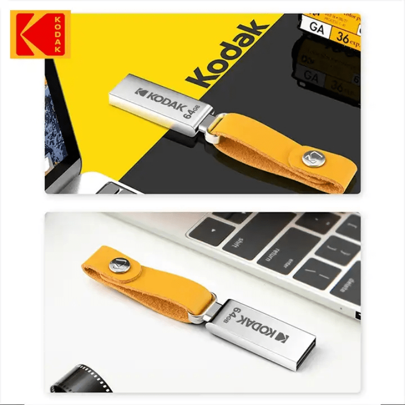 KODAK K122 USB 2.0 Metal Flash Drive is shockproof and available in 16GB, 32GB, 64GB, and 128GB capacities.