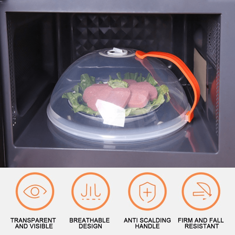 Heat-resistant Microwave Food Cover protects food quickly and efficiently. This transparent cover is non-stick, anti-splash, airtight, and reusable, making it an essential oil-proof kitchen accessory.