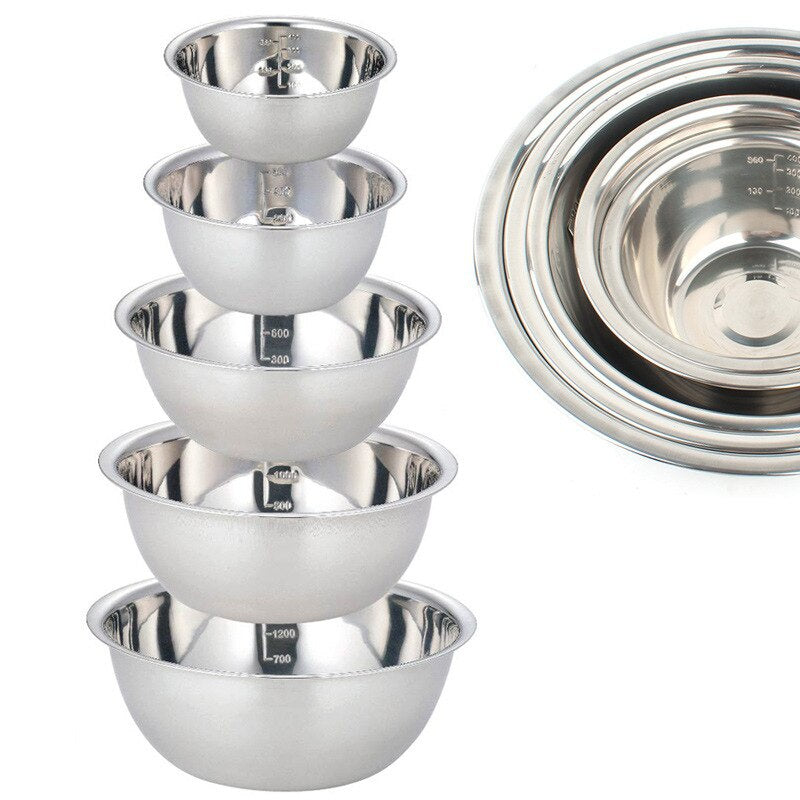 Set of 5 Stainless Steel Mixing Bowls with Non-Slip Base - Perfect for Whisking, Salad Making, Cooking, and Baking