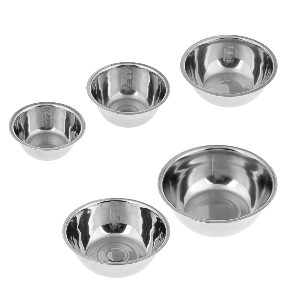 Set of 5 Stainless Steel Mixing Bowls with Non-Slip Base - Perfect for Whisking, Salad Making, Cooking, and Baking