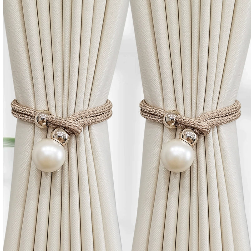 Set of 2 Elegant French Curtain Tiebacks adorned with Faux Pearl Details - Versatile and Chic Curtain Holdbacks for Enhancing Home Decor