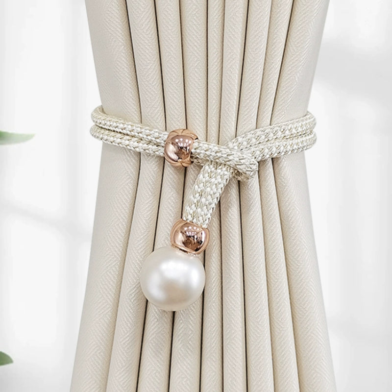 Set of 2 Elegant French Curtain Tiebacks adorned with Faux Pearl Details - Versatile and Chic Curtain Holdbacks for Enhancing Home Decor