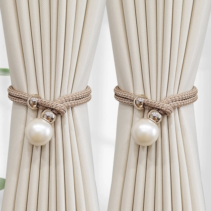 Set of 2 Elegant French Curtain Tiebacks adorned with Faux Pearl Details - Versatile and Chic Curtain Holdbacks for Enhancing Home Decor